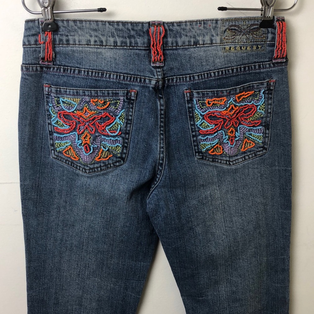 Festival Fun Request Jeans Patchwork Size 30 Bead… - image 1